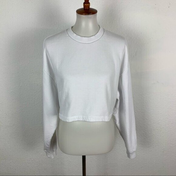 Asos Womens Small White Long Sleeve Crop Sweatshirt Y2K Streetwear - Picture 7 of 7
